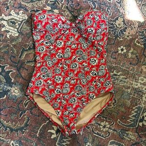 J. Crew Red Floral One Piece Swimsuit